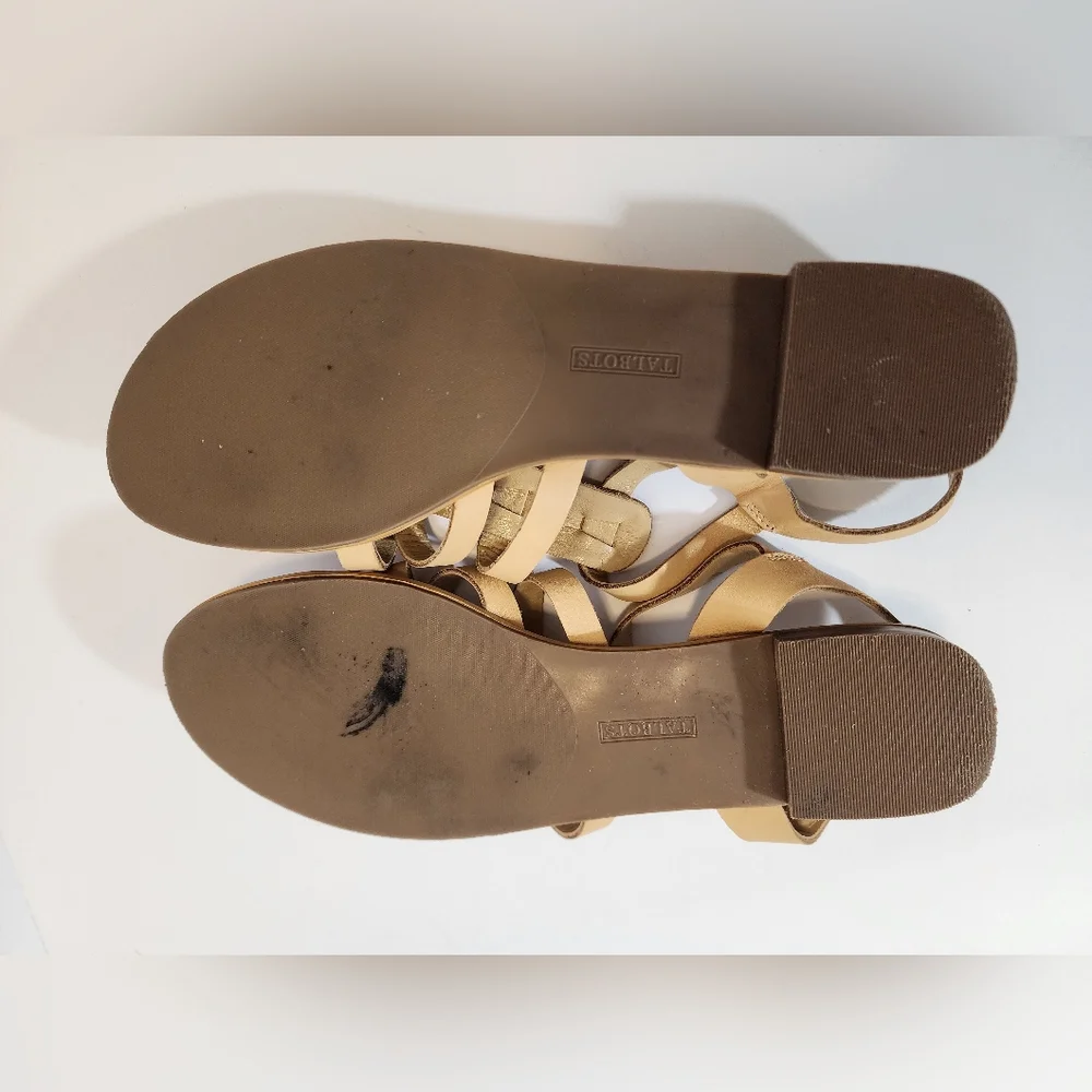 Talbots Leather Gladiator Sandals Tan Beige Strappy Flat Buckle Women 8M neutral
